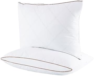 UNIKOME Natural Goose Feathers and Down Pillow - Standard Size Set of 2, Medium Firm Pillow with 100% Cotton Cover,Gussted & Quilting Design Hotel Collection Bed Pillows for Back,Stomach,Side Sleeping