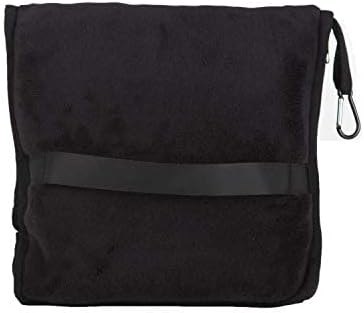 BlueHills Premium Soft Travel Blanket Pillow Airplane Blanket Packed in Soft Bag Pillowcase with Hand Luggage Belt and Backpack Clip, Compact Pack Large Blanket for Any Travel (Black T008)