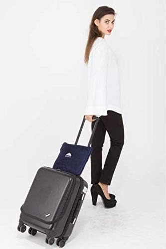 BlueHills Premium Soft Travel Blanket Pillow Airplane Blanket Packed in Soft Bag Pillowcase with Hand Luggage Belt and Backpack Clip, Compact Pack Large Blanket for Any Travel (Navy Blue T002)