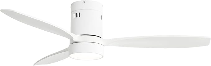 Sofucor 52 Inch Low Profile Ceiling Fan with Lights Remote Control Wood Blades Reversible DC Motor Modern Ceiling Fan for Kitchen, Bedroom, Basement, Dining, Living Room, White wood