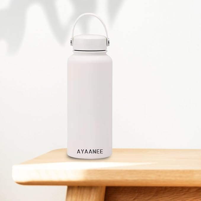 32 OZ Double Wall Stainless Steel Vacuum Bottle Insulated Water Bottles Outdoor Sports Bottle with Handle Lid, Spill-Proof, Hike, School, Hydration, Ivory, Black, Pale Green, Lavender (Ivory)