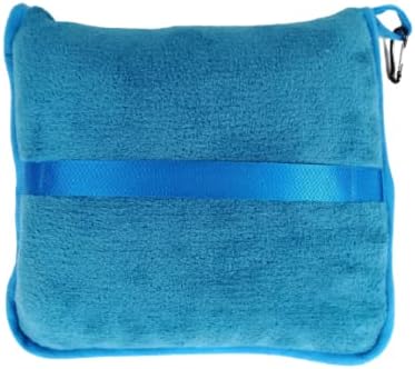 BlueHills Premium Soft Travel Blanket Pillow Airplane Blanket in Soft Bag case with Hand Luggage Belt and Carabiner Compact Pack Large Cozy Blanket for Plane Car Train Teal Blue T022