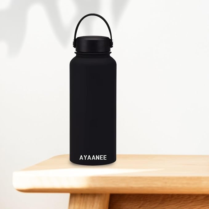 32 OZ Double Wall Stainless Steel Vacuum Bottle Insulated Water Bottles Outdoor Sports Bottle with Handle Lid, Spill-Proof, Hike, School, Hydration, Ivory, Black, Pale Green, Lavender (Black)