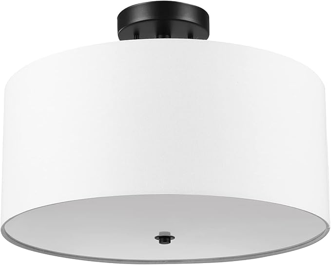 Globe Electric 61272 Maria 1-Light Flush Mount Ceiling Light, Dark Bronze, White Fabric Shade,Brown, Bulb Not Included