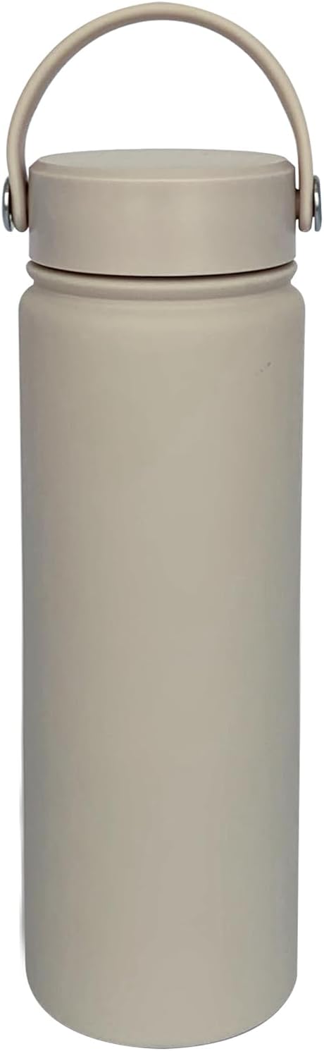 22oz Insulated Water Bottle ，Stainless Steel Sports Water Cup Flask with 2 Lids, Wide Mouth Travel Thermal Mug,Outdoor Sports Bottle（Cream apricot）