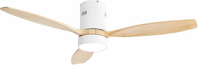 Sofucor 52 Inch Low Profile Ceiling Fan with Lights Remote Control Wood Blades Reversible DC Motor Modern Ceiling Fan for Kitchen, Bedroom, Basement, Dining, Living Room, Light Wood