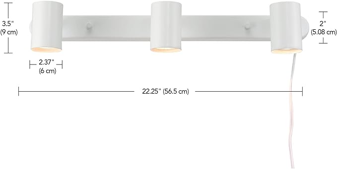 Globe Electric 60024 22" 3-Light Plug-in Track Lighting, Matte White, 15 Foot Cord, in-Line On/Off Rocker Switch, Kitchen, Bathroom, Home Essentials, Ceiling Light, Dorm, Dining Room, Hallway