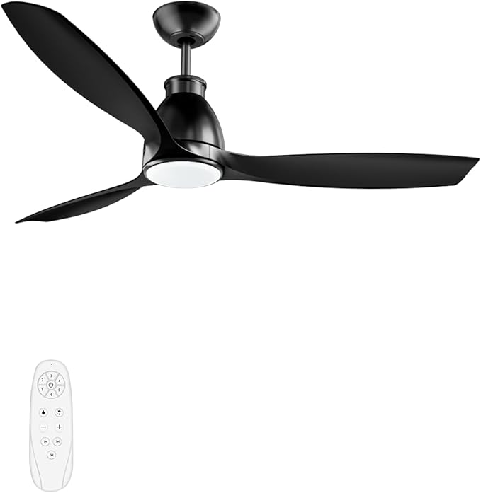 Newday 52 inch Ceiling Fans with Lights - Black Ceiling Fan with Light and Remote, 3 Blades 3 Colors Dimmable LED, 6 Speeds Reversible Quiet DC Motor Ceiling Fan For Living Room Bedroom Indoor Outdoor