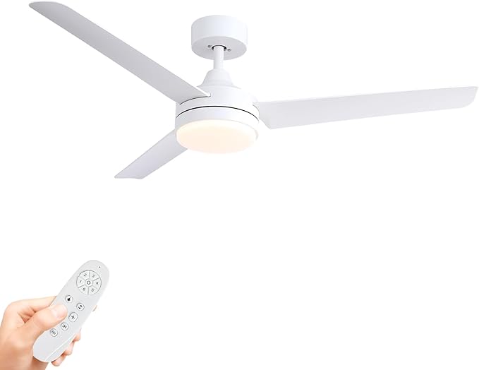 White Ceiling Fans with Lights,Modern 52-Inch Ceiling Fans DC Motor, Remote Control, 6-Speed Adjustable, Dimmable - Ideal for Living Room, Bedroom, Dining Room