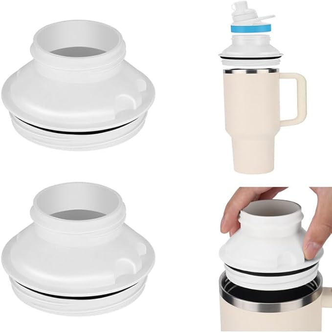 2PCS Bottle Adapter for Stanley Cup 40oz to Cirkul, Lid Cap Converter Accessories, Cirkul Stanley Adapter BPA Free Plastic, Food Grade Silicone Fits for Stanley Water Bottles(White)