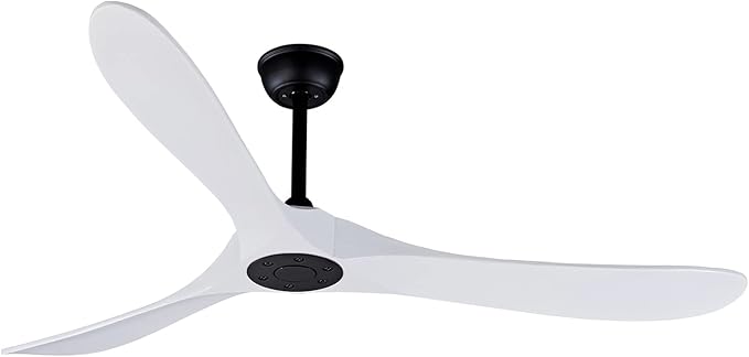 Bigzone 60" White Ceiling Fan Without Lights,DC Motor Quiet Energy Saving,3 White Balsa Wood Blades,Outdoor/Indoor Ceiling Fan With Remote Control，Reversible Blades