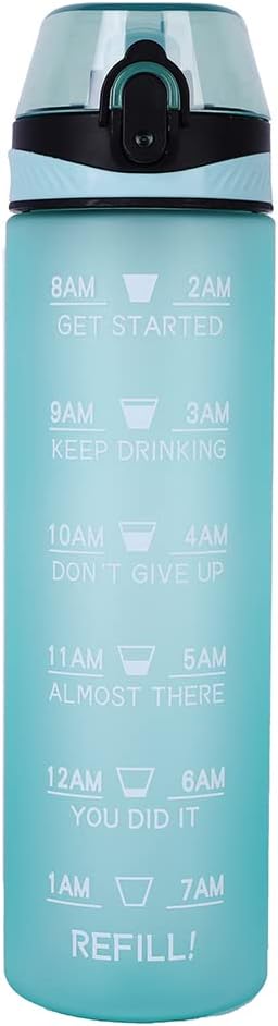 24oz Sport Water Bottle with Time Maker &Straw &Carry Strap & Security Lock Tritan BPA-Free Leak Proof Flip Top Lid Gym School Outdoor Sports Green