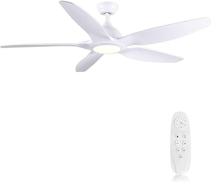 Newday 60" White Ceiling Fans with Light and Remote, Modern, Noiseless Reversible DC Motor, Large Indoor, Kitchen, Bedroom, Living Room