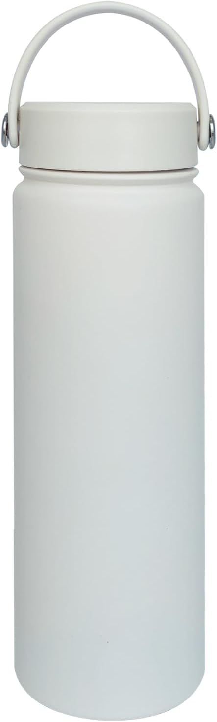 22oz Insulated Water Bottle ，Stainless Steel Sports Water Cup Flask with 2 Lids, Wide Mouth Travel Thermal Mug,Outdoor Sports Bottle（white）