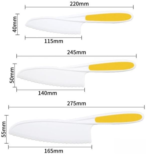3 Pcs Kids Knife Set for Real Cooking, Kid Safe Knives for Cutting, Kids Cooking and Baking Set, Plastic Knives, Kitchen Set (Yellow)