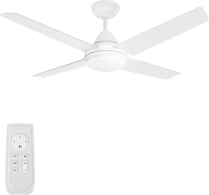 Newday 48-in Ceiling Fan with Lights and Remote, White Ceiling Fan with 4 Reversible Blades, Quit Motor, 3 Speed, Modern Adjustable Color Temperature for Indoor Outdoor