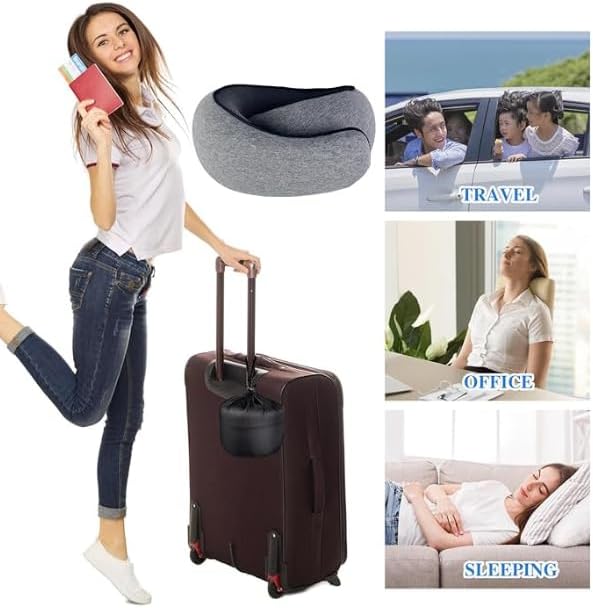Wander Memory Foam U-Shaped Travel Pillow for Airplane, Trains, Car, Stowable, Grey