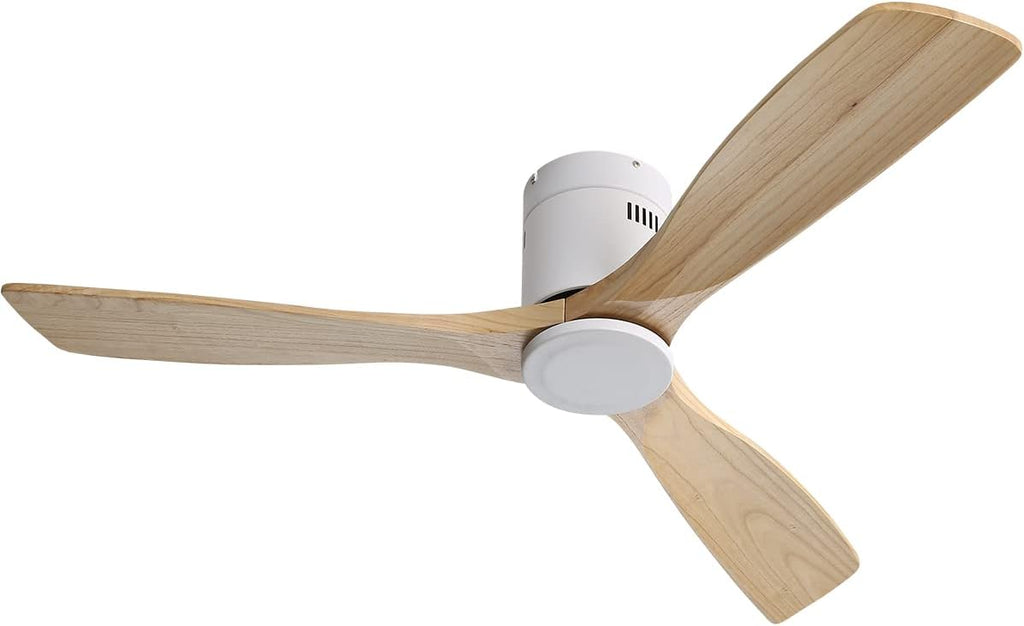 Sofucor 52'' Flush Mount Ceiling Fan without Light, Indoor Outdoor Mordern Wood Low Profile Ceiling Fan with Remote Control, Reversible Quiet DC Motor, 6 Speed, for Farmhouse Bedroom Patio Porch