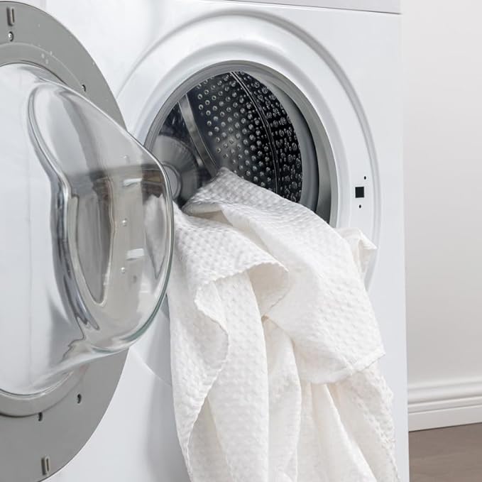 MIYE Pleated Waffle Weave Bed Skirt, Tailored Dust Ruffle 16 Inch Drop Easy Fit, Machine Washable (White,Cal King - 16" Drop)