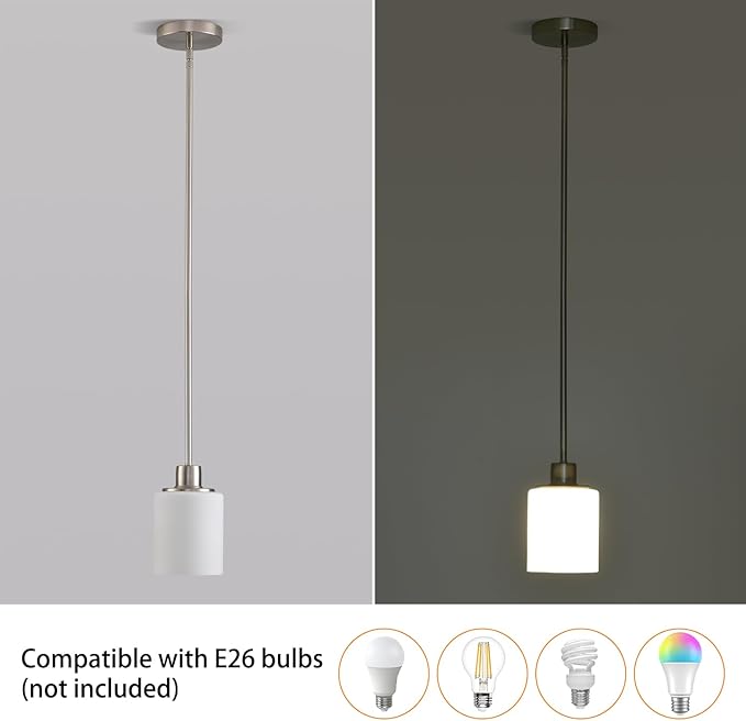 Brushed Nickel Pendant Lights Kitchen Island - Milk Glass Pendant Light Fixture Multiple Stems Rods 3 Units 12 Inch 3 Units 4 Inch (2 Pack Brushed Nickel Downrod)