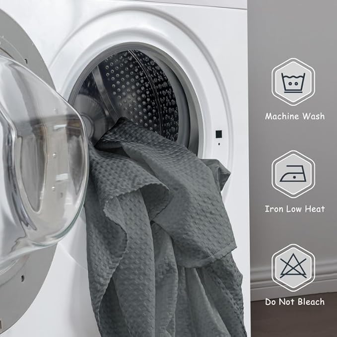 MIYE Pleated Waffle Weave Bed Skirt, Tailored Dust Ruffle 12 Inch Drop Easy Fit, Machine Washable (Dark Grey,Cal King - 12" Drop)