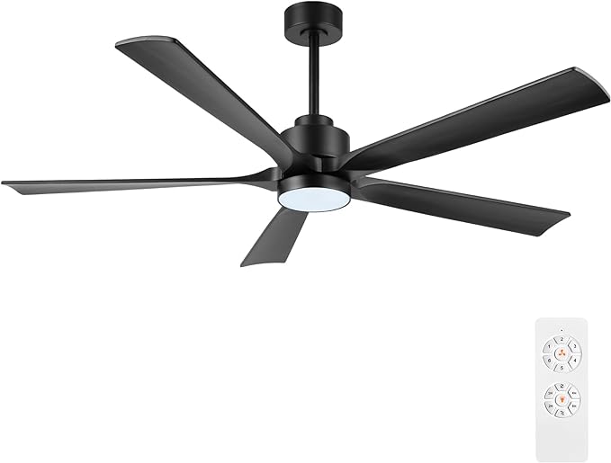 52" Modern Ceiling Fan with Light and Remote Control, 5 Solid Wood Blades 6-Speed Noiseless Reversible DC Motor, Ceiling Fan for Bedroom Dinning Living Room, Black