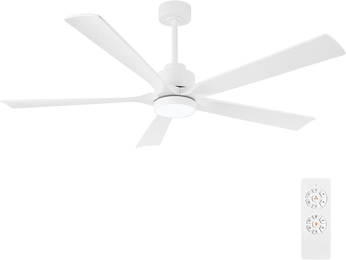 60" Modern Ceiling Fan with Lights and Remote Control, 5 Solid Wood Blades 6-Speed Noiseless Reversible DC Motor, Ceiling Fan for Bedroom Dinning Living Room, White