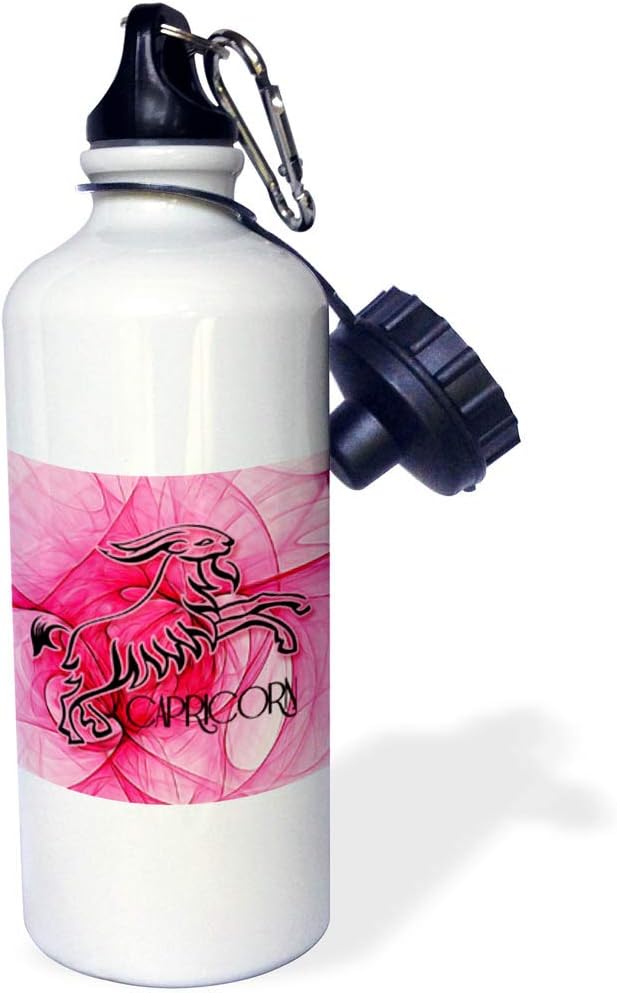 3dRose Lady Capricorn in Pink and Black Swirls Zodiac Collection-Sports Water Bottle, 21oz , 21 oz, Multicolored