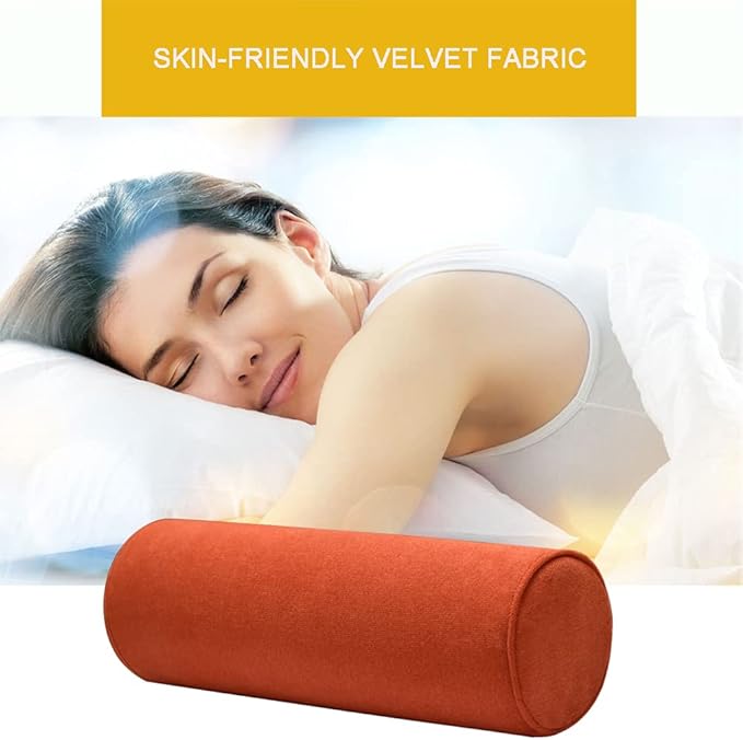 Cylinder Round Memory Foam Support Pillows 17.8X6 Cervical Neck Roll Pillow with Pillowcase Soft, Comfortable and Breathable for Sleeping, Chair, Car, Sofa，Travel OrangeRed