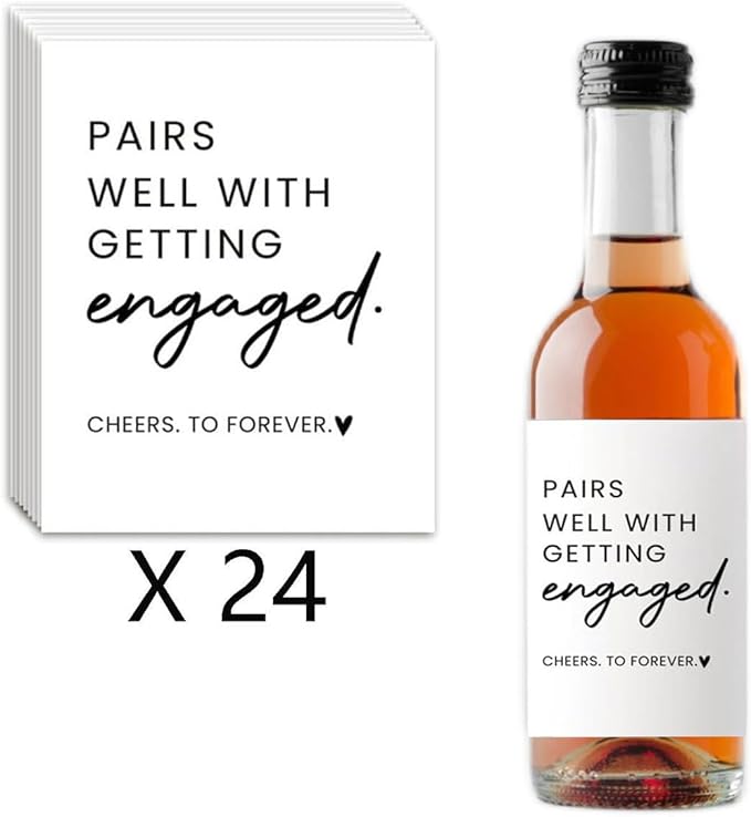 24Pcs Engagement Mini Wine Labels, Engagement Gifts for Couples Her, Engagement Party Decorations Gifts for Engaged Couple Wine Bottle Stickers, Pairs Well with Getting Engaged Mini Wine Labels