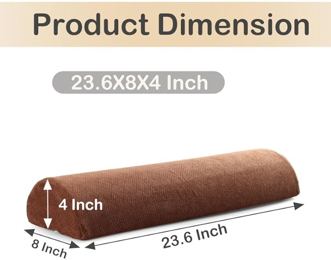 Recliner Leg Pillow Memory Foam Non-Slip Long Bolster Pillow for Legs, Knees, Lower Back and Head, Lumbar Support Pillow 23.6x8x4 Inch Camel