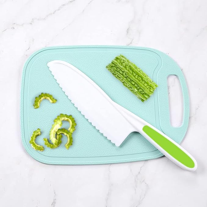 Kids Knife Set, Kids Knifes for Real Cooking, 3 Pieces Kids Knife with Cutting Board, BPA-Free Kids Kitchen Knife with Serrated Edges for Cutting Fruit, Vegetable, Salad, Bread,Sandwich
