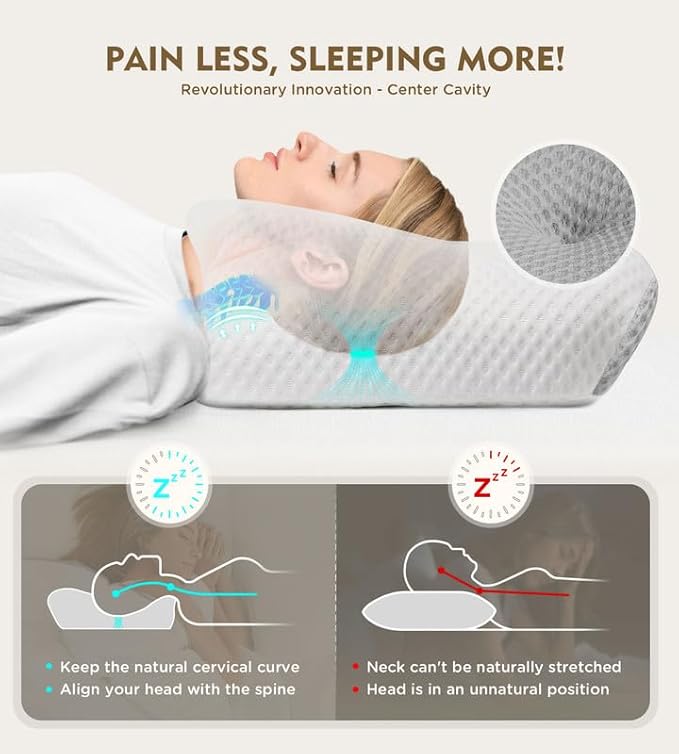 Osteo Cervical Pillow for Neck Pain Relief, Hollow Design Odorless Memory Foam Pillows with Cooling Case, Adjustable Orthopedic Bed Pillow for Sleeping, Contour Support for Side Back Stomach Sleepers