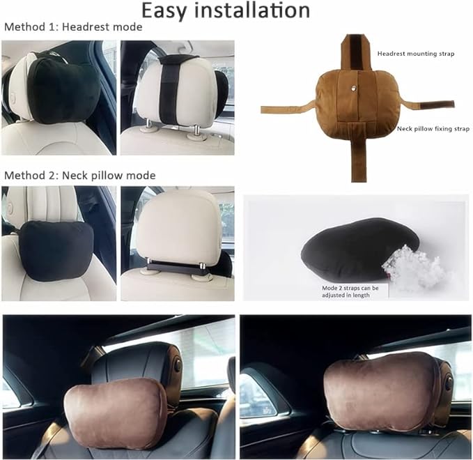 2Pcs Car Neck Pillows for headrests,for Travel Interior Accessories and Suede Support Head Pillows，Balance Neck Pillow Designed to Relieve Neck Pain and Muscle Tension.(Black)
