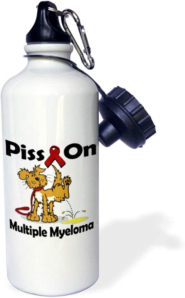 3dRose "Piss On Multiple Myeloma Awareness Ribbon Cause Design" Sports Water Bottle, 21 oz, White