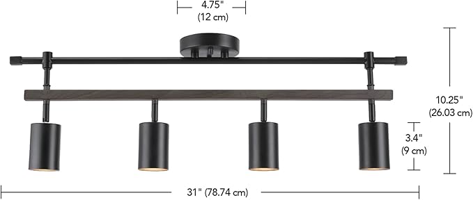 Globe Electric 60023 Nashville 4-Light Track Lighting, Matte Black, Faux Wood Accent Bar, Bulb Not Included