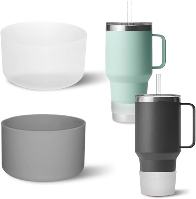 2 PCS Silicone Protective Boot for Yeti Rambler 20oz/25oz/30oz/35oz Tumbler, Anti-Slip Protective Silicone Water Bottle Bottom Boot Sleeve Cover for Yeti Tumbler [Grey+Transparent]