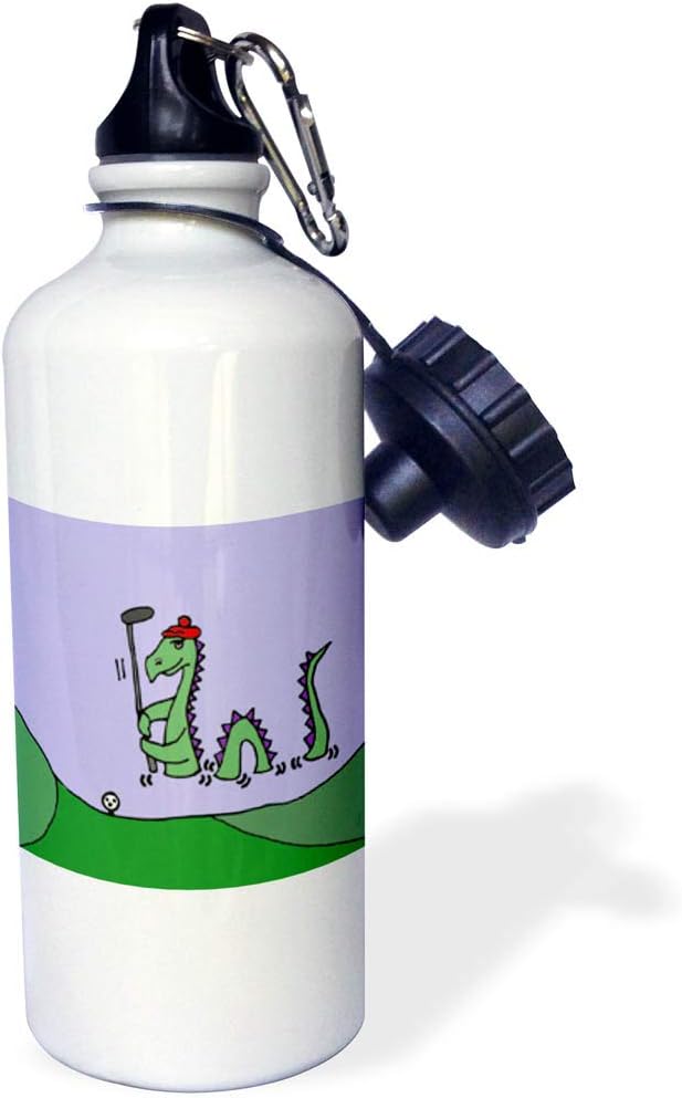 3dRose Funny Loch Ness Monster Playing Golf-Sports Water Bottle, 21oz , 21 oz, Multicolor