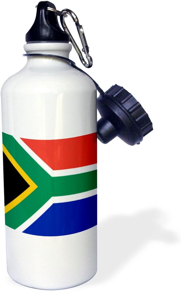 3dRose Flag of South Africa-Colorful Red Green Blue Black White Yellow Multicolor African World Souvenir Sports Water Bottle, 21 oz, White