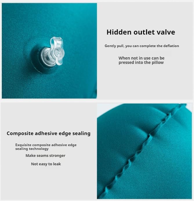 Travel Neck Pillow, Peacock Green, Inflatable U-Shaped, Velvet Exterior, Portable, Lightweight, 18.1 x 10.8 inches