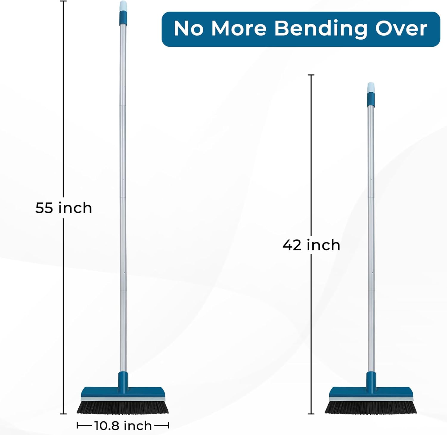 Stiff Bristle Deck Brushes for Scrubbing Heavy Duty with Rubber Scrape Squeegee, 55” Long Handle Scrub Brush for Bathroom Shower Carpet Outdoor Floor Cleaning (Head Size: 10.8”)