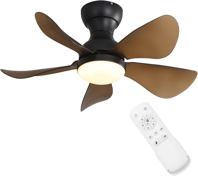 Sofucor Small Ceiling Fan with Lights Remote Control, 29'' Low Profile Ceiling Fan with Remote, Flush Mount Ceiling Fan with 3 Color Temperature, Black
