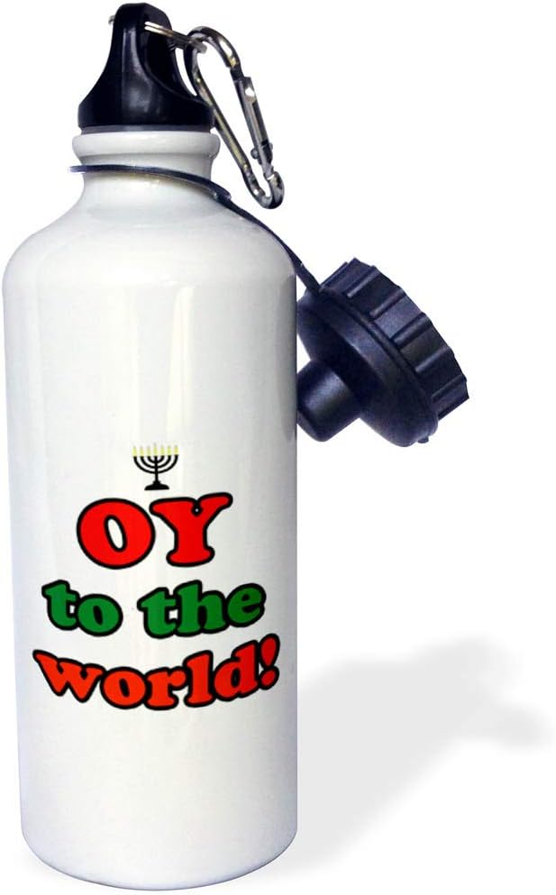 3dRose Oy To The World Sports Water Bottle, 21 oz, White