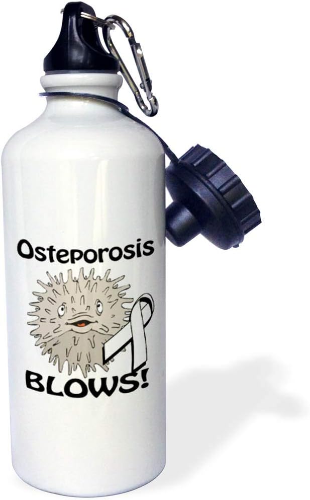 3dRose "Osteoporosis Blows Awareness Ribbon Cause Design" Sports Water Bottle, 21 oz, White