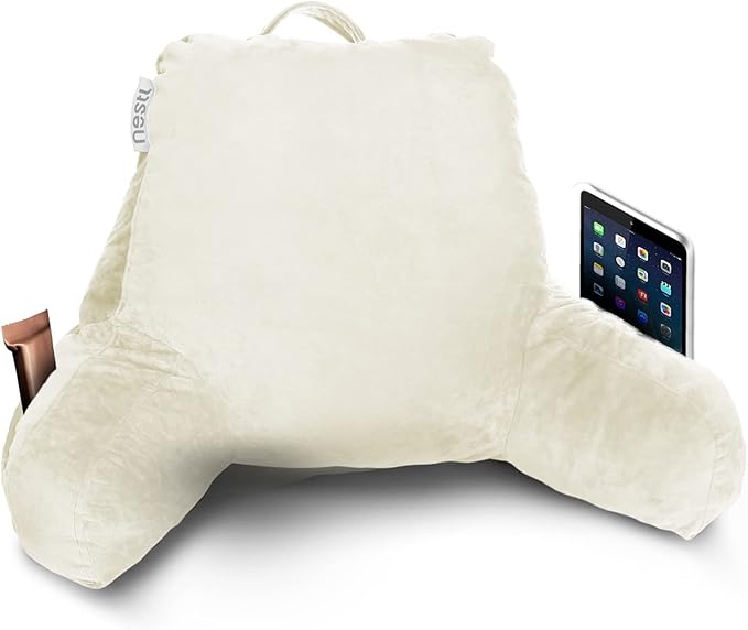 Nestl Reading Pillow for Kids, Small Bed Pillow, Back Pillow for Sitting in Bed, Memory Foam Chair Pillow, Reading & Bed Rest Pillows, Off White Back Pillow for Bed, Arm Pillow with Pockets