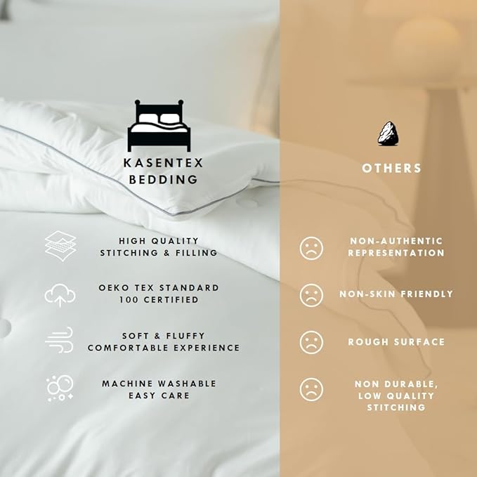 KASENTEX Super-Duper Ultra Soft Jersey Knit King Comforter Set Buttery Smooth Bed Bedding White Comforter, 3 Piece Solid Breathable - All Season King Size with 2 Pillow Case Shams, 102x90 inches