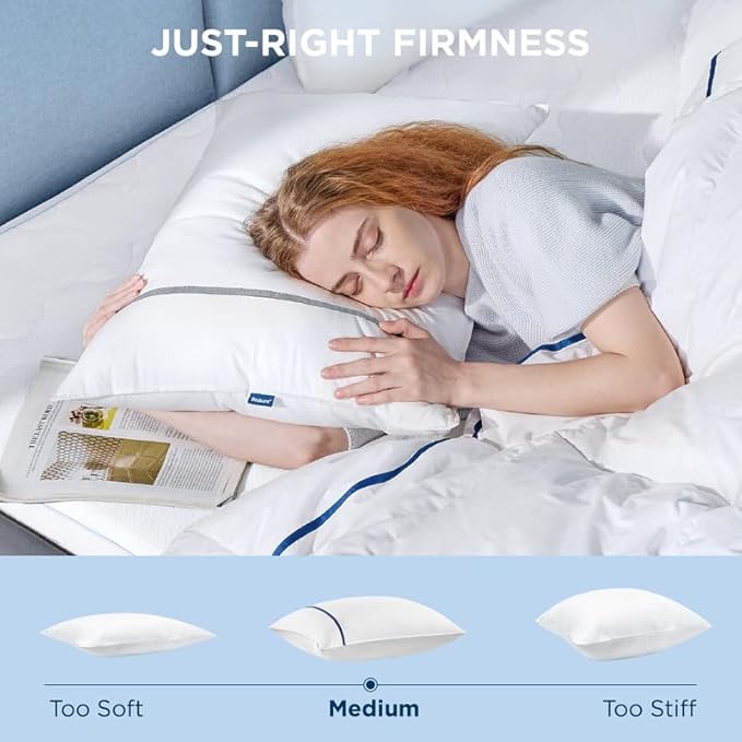 Bedsure Hotel Pillows - Luxury Bed Pillows for Sleeping with Decoration Strip Breathable Cover Soft & Supportive Pillows for Side, Back or Stomach Sleepers (2, Grey, Standard)