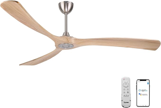 Ovlaim 72 Inch Smart Ceiling Fan No Light, DC Motor Large Wood Ceiling Fan without Light, 3 Blades Indoor Outdoor for Living Room Patio