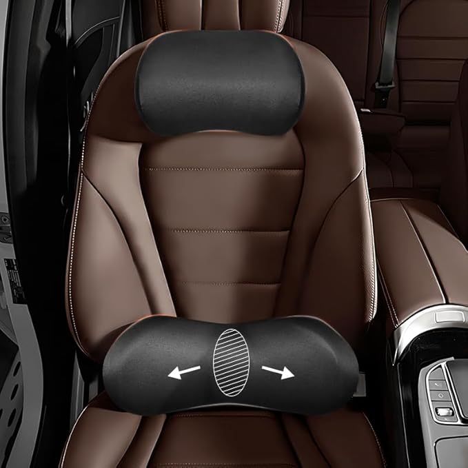 Car Lumbar Support and Car Neck Pillow Kit - Memory Foam Ergonomic Back Cushion - Relieve Driving Fatigue - Comfort and Support Your Neck and Back - Suitable for Car Seats (Set)
