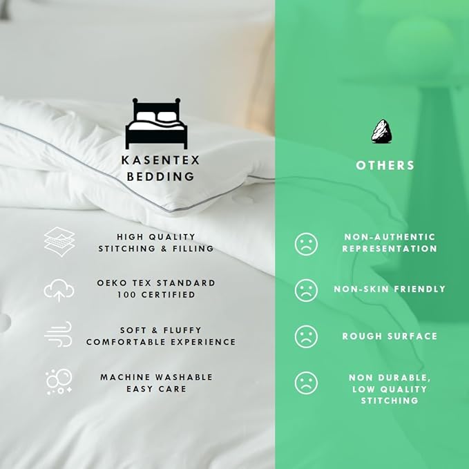 KASENTEX Super-Duper Ultra Soft Lightweight Jersey Knit King Comforter Set, Smooth White Comforter Bed Sets, 3 Piece Solid Breathable Bedding, Light Summer King Size - 2 Pillow Cases, 102x90in